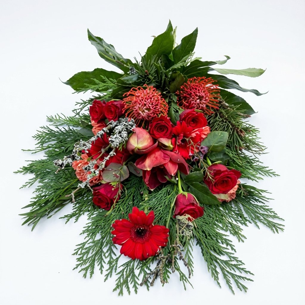 Bårebuket i røde farver