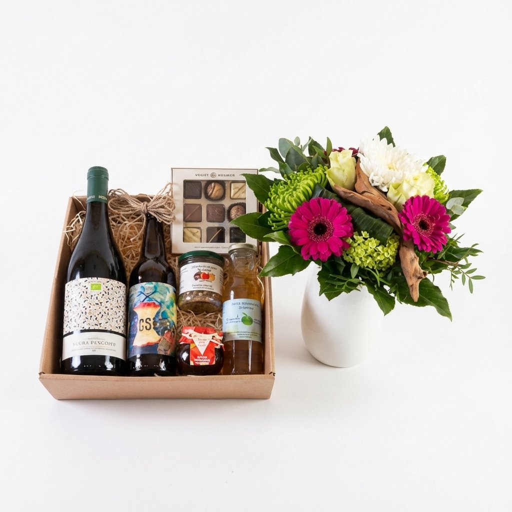 Stor anledningskurv med buket