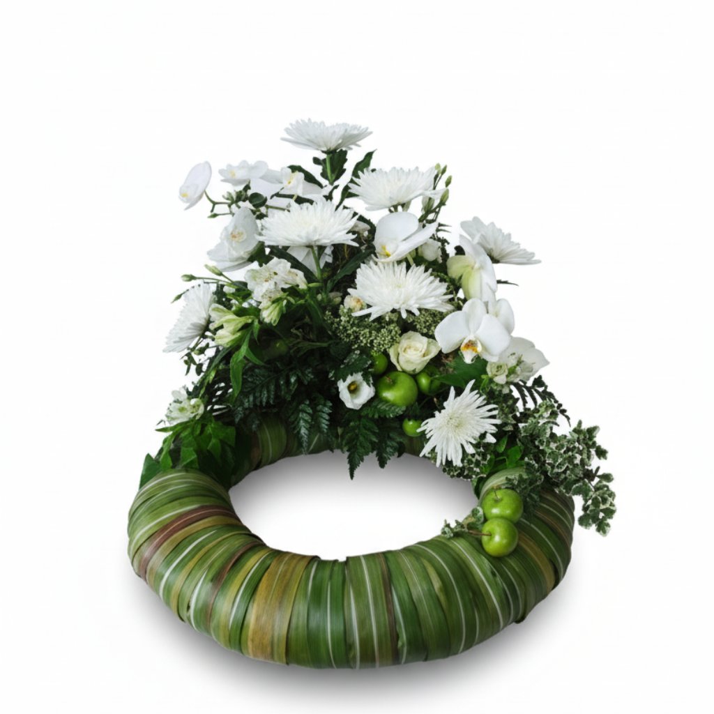 Krans i hvide farver med græsser