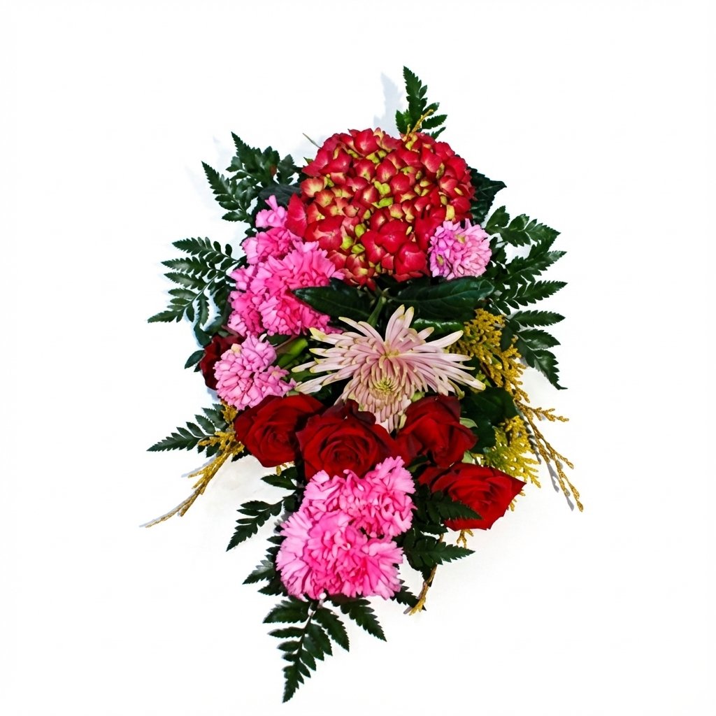 Bårebuket i rødlige nuancer