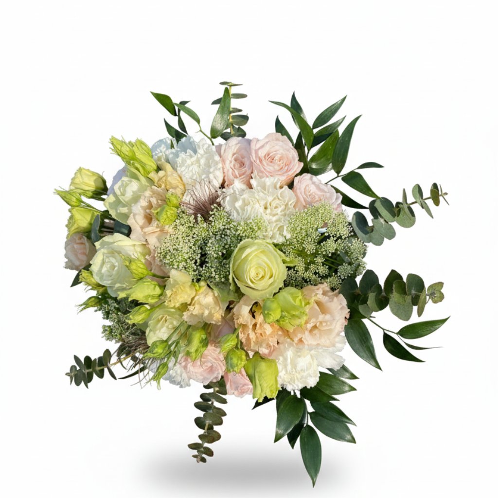 Brudebuket i pastel farver