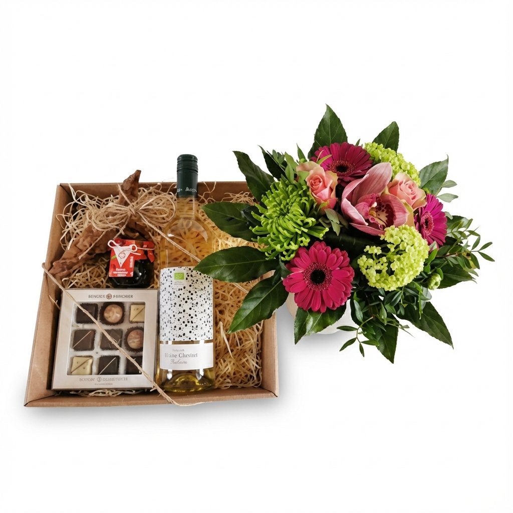 Buket og gavekurv til hende