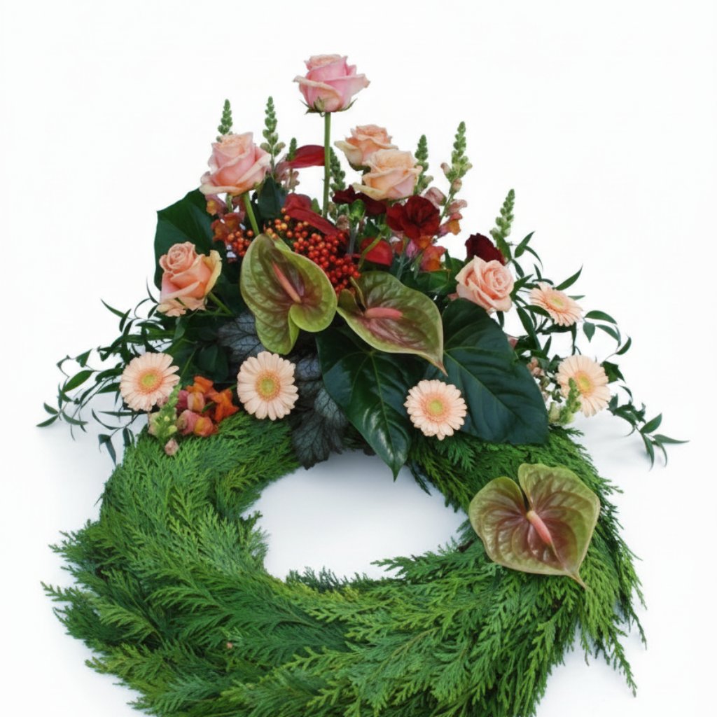 Krans med roser og anthurium