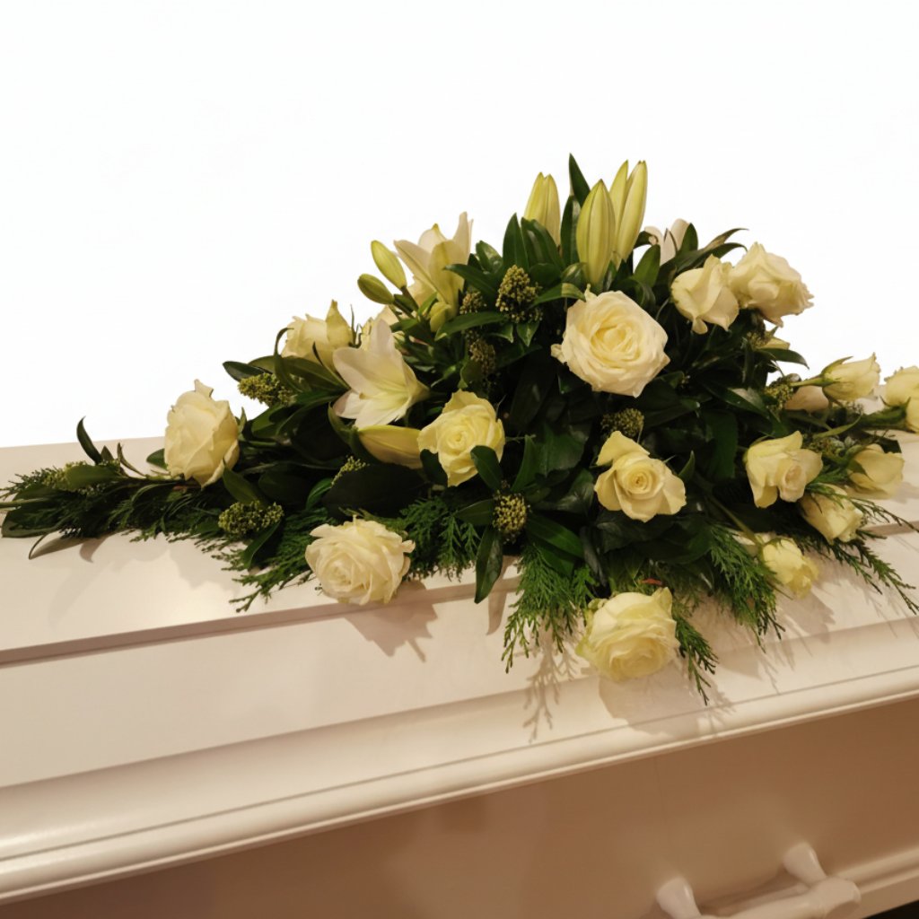 Kistepynt med hvide roser